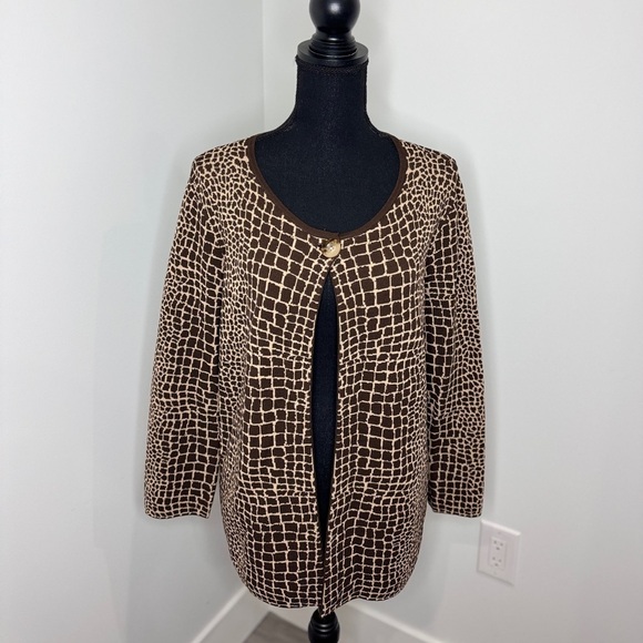 Jones New York Collection Knit Brown One Button Cardigan - Picture 2 of 7